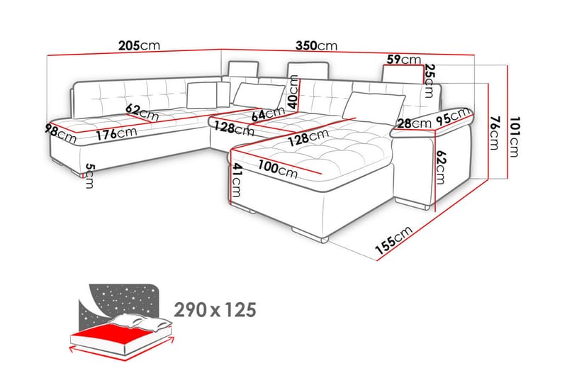 U-sovesofa Presto 350x205x101 cm - Møbler - Sofaer - Sovesofaer - Sovesofa divan