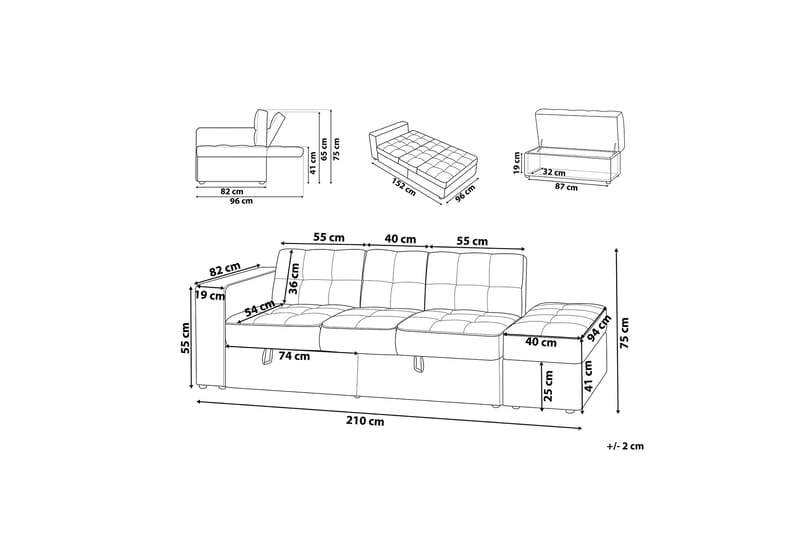 Sovesofa Falster 210 cm - Grå | Hvit - Møbler - Sofaer - Sovesofaer - 3 seters sovesofa