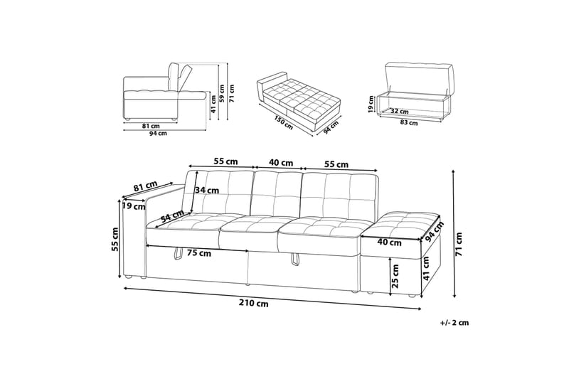 Sovesofa Falster 210 cm - Grå - Møbler - Sofaer - Sovesofaer - 3 seters sovesofa