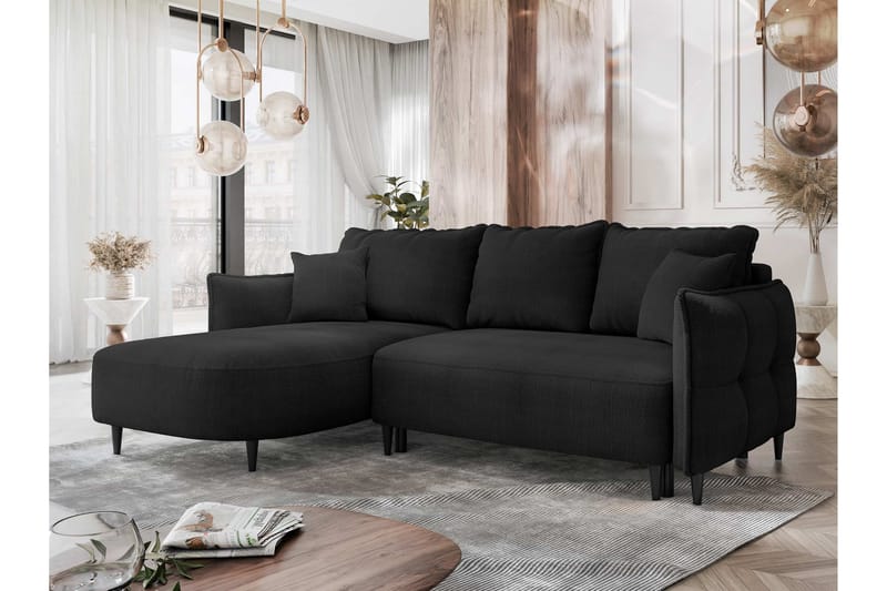 Sycylia Sofa med Divan 3-seter - Svart - Møbler - Sofaer - Sofaer med sjeselong - 3 seters sofa med divan