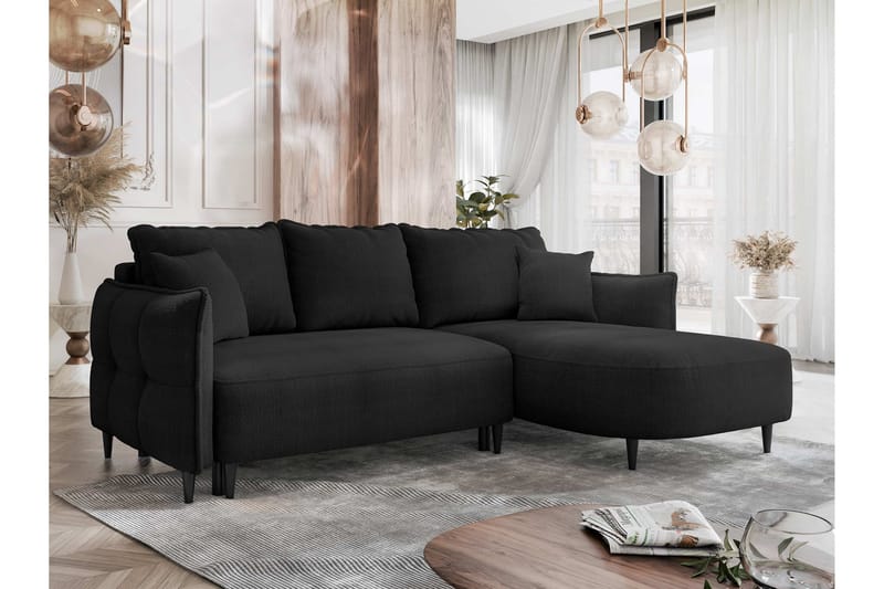 Sycylia Sofa med Divan 3-seter - Svart - Møbler - Sofaer - Sofaer med sjeselong - 3 seters sofa med divan