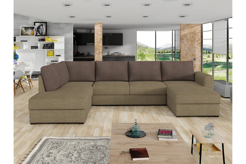 Taberk Sofa med Sjeselong og Divan 4-seter - Brun - Møbler - Sofaer - Sofaer med sjeselong - 4 seters sofa med divan