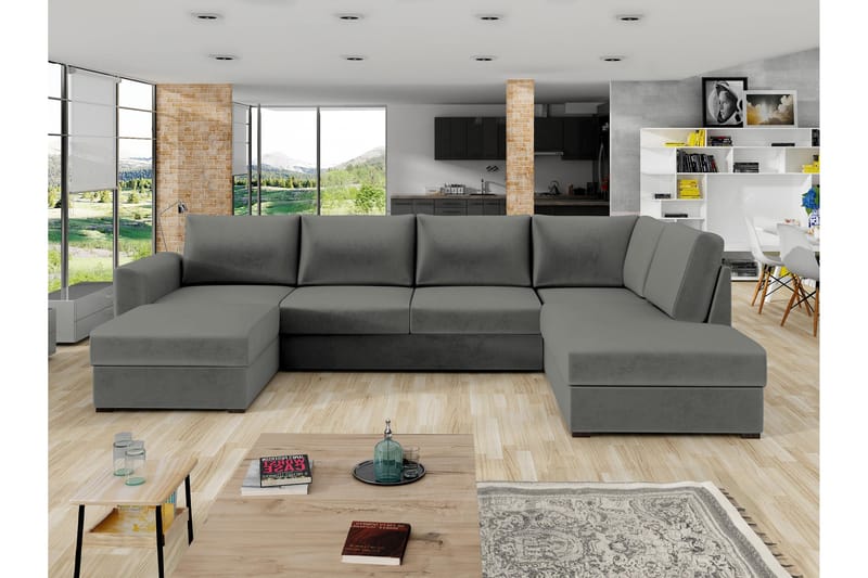 Taberk Sofa med Sjeselong og Divan 4-seter - Grå - Møbler - Sofaer - Sofaer med sjeselong - 4 seters sofa med divan