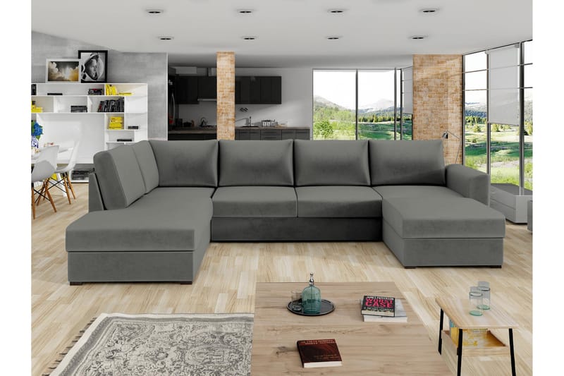 Taberk Sofa med Sjeselong og Divan 4-seter - Grå - Møbler - Sofaer - Sofaer med sjeselong - 4 seters sofa med divan