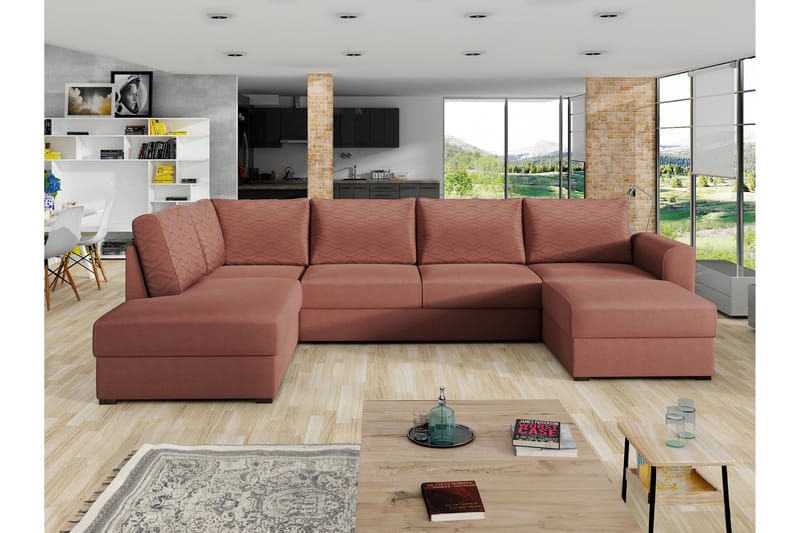 Taberk Sofa med Sjeselong og Divan 4-seter - Rosa/Brun - Møbler - Sofaer - Sofaer med sjeselong - 4 seters sofa med divan