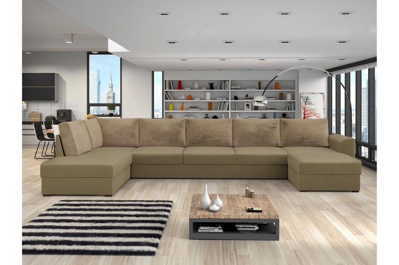 Taberk Sofa med Sjeselong og Divan 5-seter - Mørk beige - Møbler - Sofaer - U-sofa