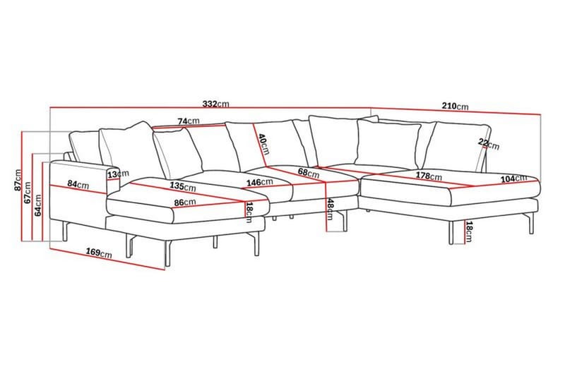 5-seters U-Sofa Menard - Grå - Møbler - Sofaer - U-sofa