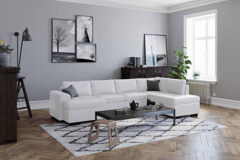 U-sofa Freemont XXL med Divan Venstre - Hvit - Skinnsofaer - U-sofa