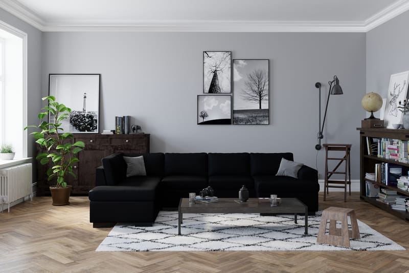 U-sofa Freemont XXL med Divan Venstre - Svart - Møbler - Sofaer - U-sofa