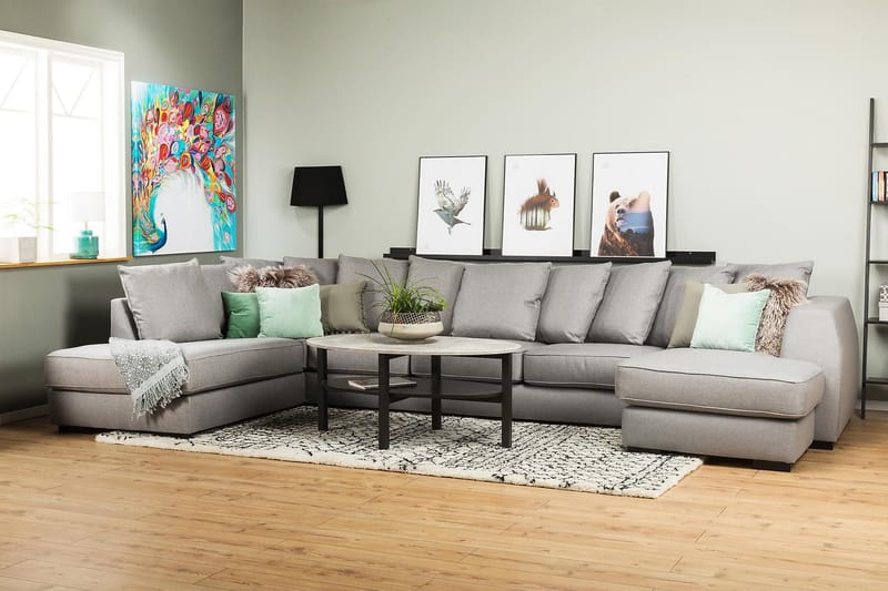 U-sofa Ontario Large med Divan Høyre inkl. Konvoluttputer - Lysgrå - Møbler - Sofaer - U-sofa