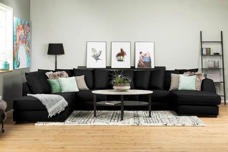 U-sofa Ontario Large med Divan Høyre inkl. Konvoluttputer - Svart - Møbler - Sofaer - U-sofa