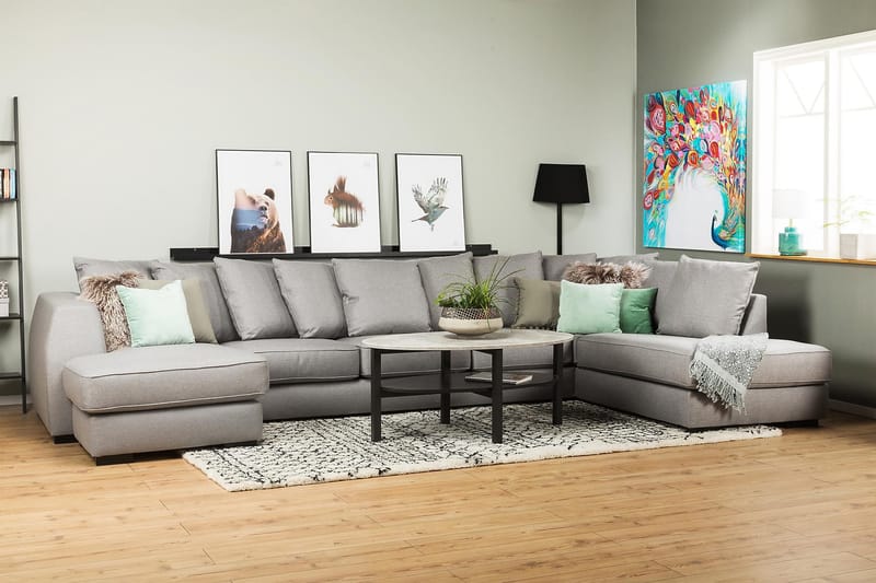 U-sofa Ontario Large med Divan Venstre inkl. Konvoluttputer - Lysgrå - Møbler - Sofaer - U-sofa