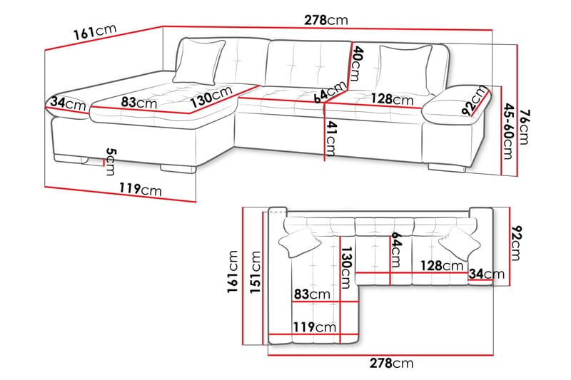 Vananda Sofa med Sjeselong 3-seter - Beige - Møbler - Sofaer - Sofaer med sjeselong - 3 seters sofa med divan