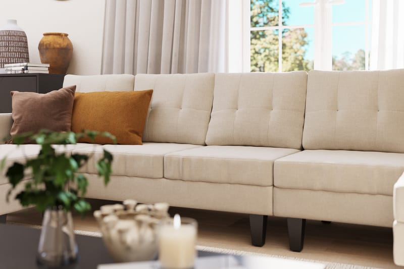 Vislanda 5-seters Sofa med Dobbel Sjeselong - Beige - Møbler - Sofaer - U-sofa