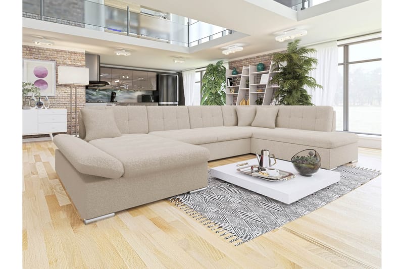 Zumar Sofa med Sjeselong og Divan 4-seter - Beige - Møbler - Sofaer - Sofaer med sjeselong - 4 seters sofa med divan