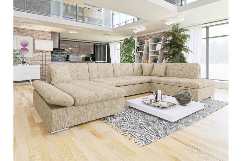 Zumar Sofa med Sjeselong og Divan 4-seter - Beige - Møbler - Sofaer - Sofaer med sjeselong - 4 seters sofa med divan