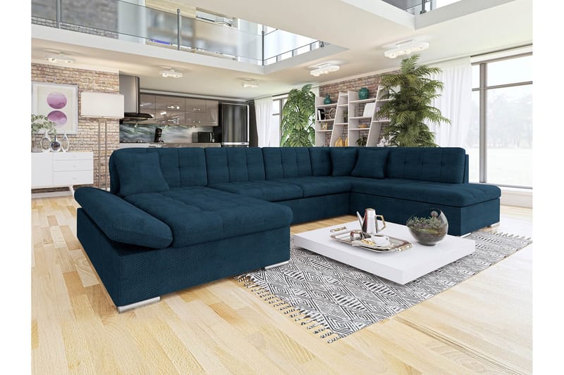 Zumar Sofa med Sjeselong og Divan 4-seter - Blå - Møbler - Sofaer - Sofaer med sjeselong - 4 seters sofa med divan