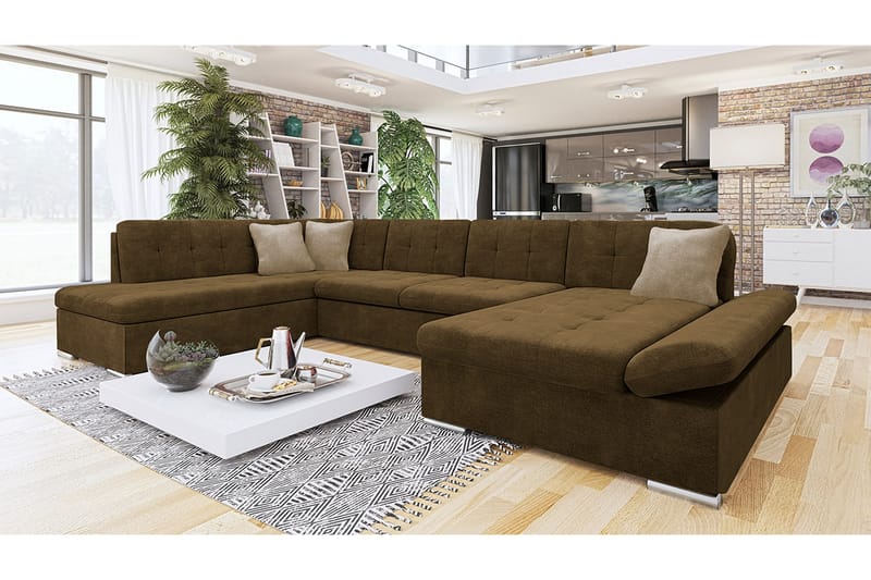 Zumar Sofa med Sjeselong og Divan 4-seter - Brun/Beige - Møbler - Sofaer - Sofaer med sjeselong - 4 seters sofa med divan