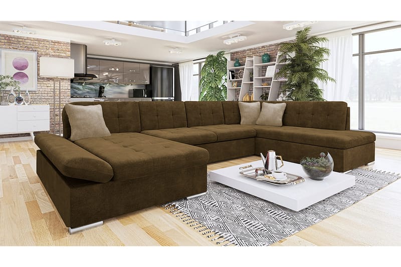 Zumar Sofa med Sjeselong og Divan 4-seter - Brun/Beige - Møbler - Sofaer - Sofaer med sjeselong - 4 seters sofa med divan