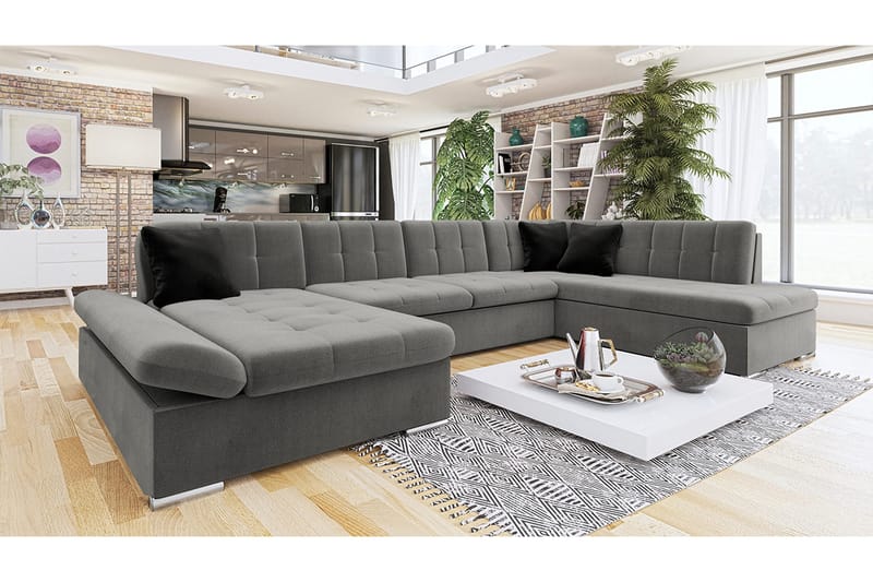 Zumar Sofa med Sjeselong og Divan 4-seter - Grå/Svart - Møbler - Sofaer - Sofaer med sjeselong - 4 seters sofa med divan