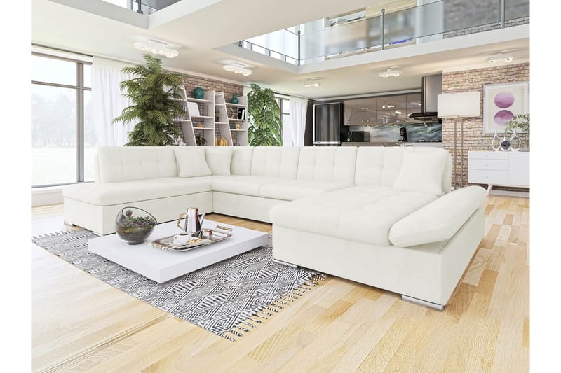 Zumar Sofa med Sjeselong og Divan 4-seter - Hvit - Møbler - Sofaer - Sofaer med sjeselong - 4 seters sofa med divan