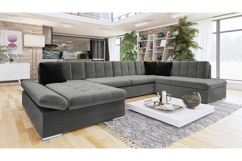 Zumar Sofa med Sjeselong og Divan 4-seter - Mørk grå/Svart - Møbler - Sofaer - Sofaer med sjeselong - 4 seters sofa med divan