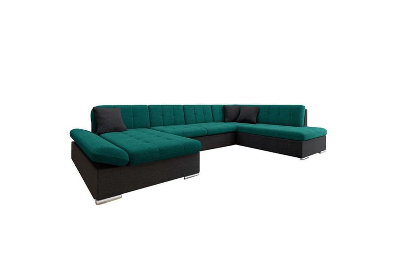 Zumar Sofa med Sjeselong og Divan 4-seter - Svart/Grønn - Møbler - Sofaer - Sofaer med sjeselong - 4 seters sofa med divan