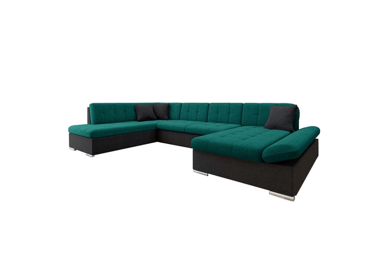 Zumar Sofa med Sjeselong og Divan 4-seter - Svart/Grønn - Møbler - Sofaer - Sofaer med sjeselong - 4 seters sofa med divan