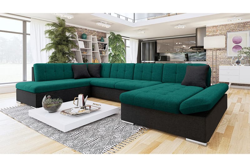 Zumar Sofa med Sjeselong og Divan 4-seter - Svart/Grønn - Møbler - Sofaer - Sofaer med sjeselong - 4 seters sofa med divan