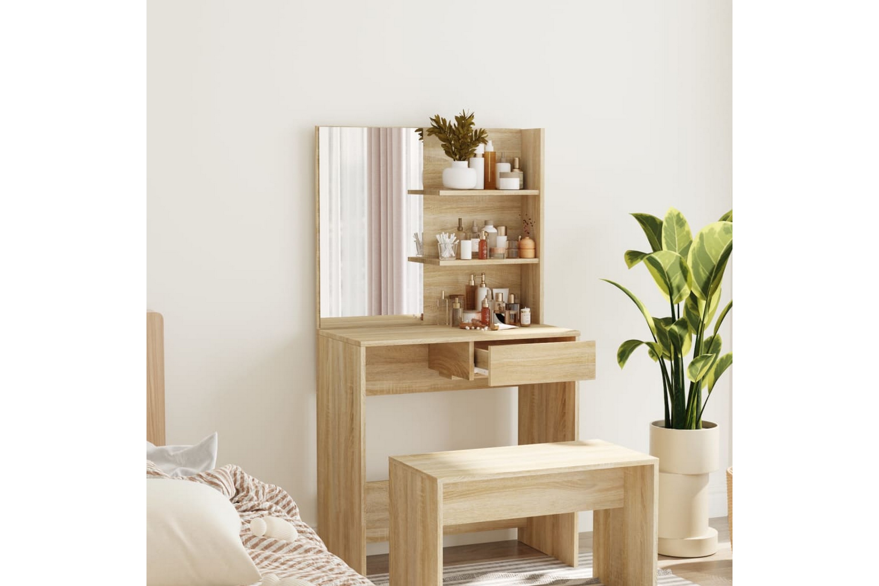 Be Basic beBasic Sminkebord med speil sonoma eik MDF 74,5x40x141 cm - Brun