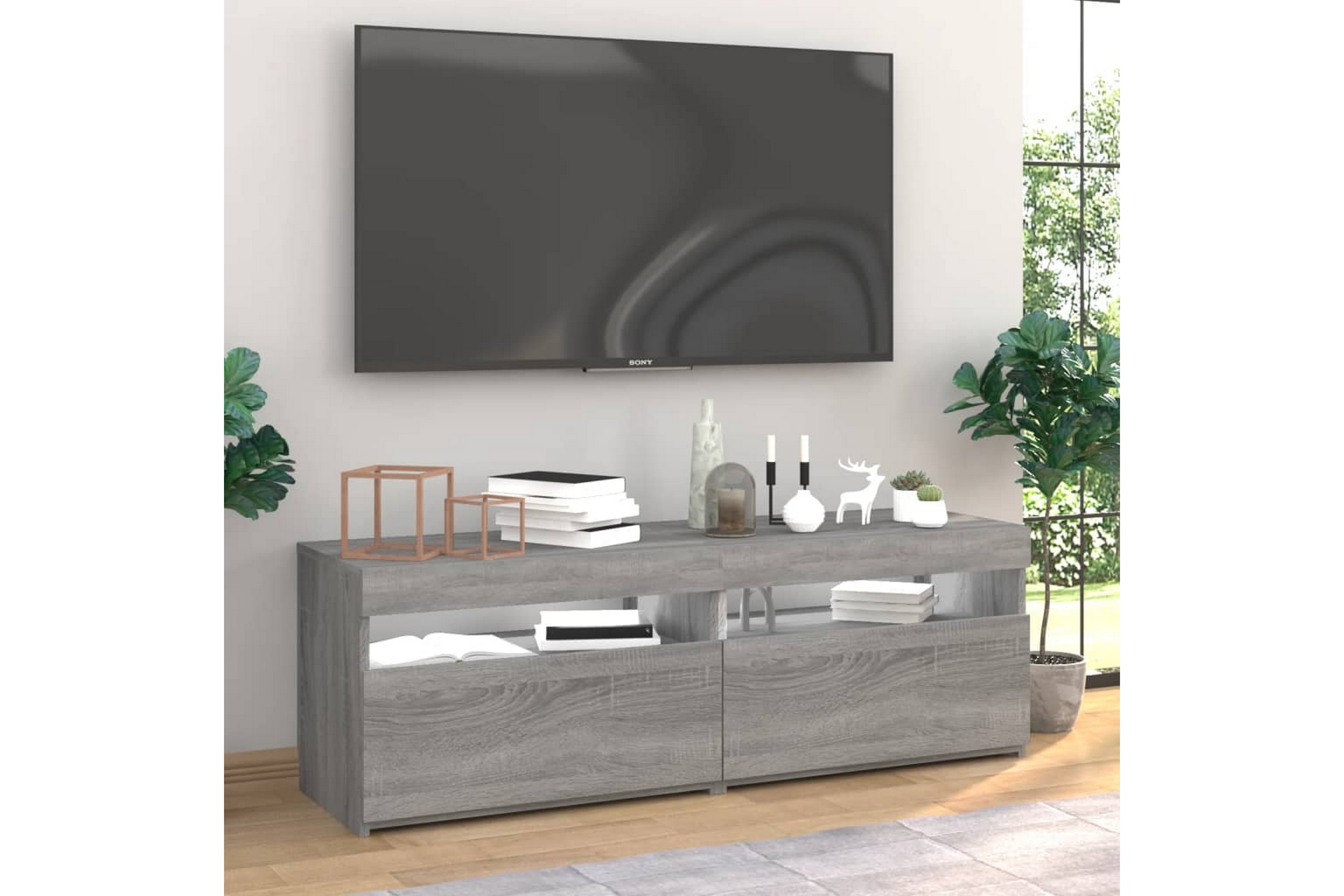 Be Basic beBasic TV-benker 2 stk med LED-lys grå sonoma 60x35x40 cm - GrÃ¥