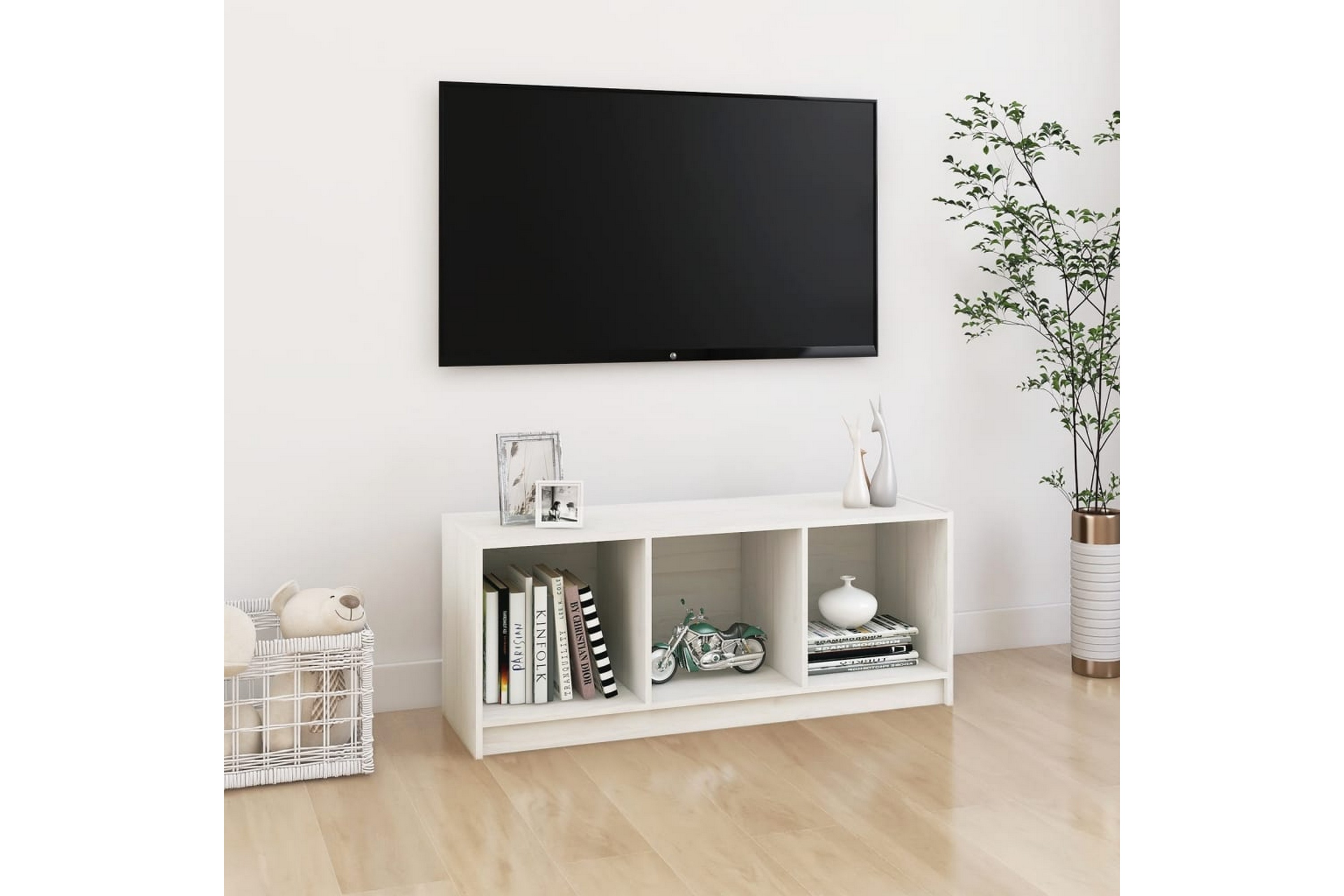 Be Basic TV-benk 104x33x41 cm heltre furu hvit - Hvit