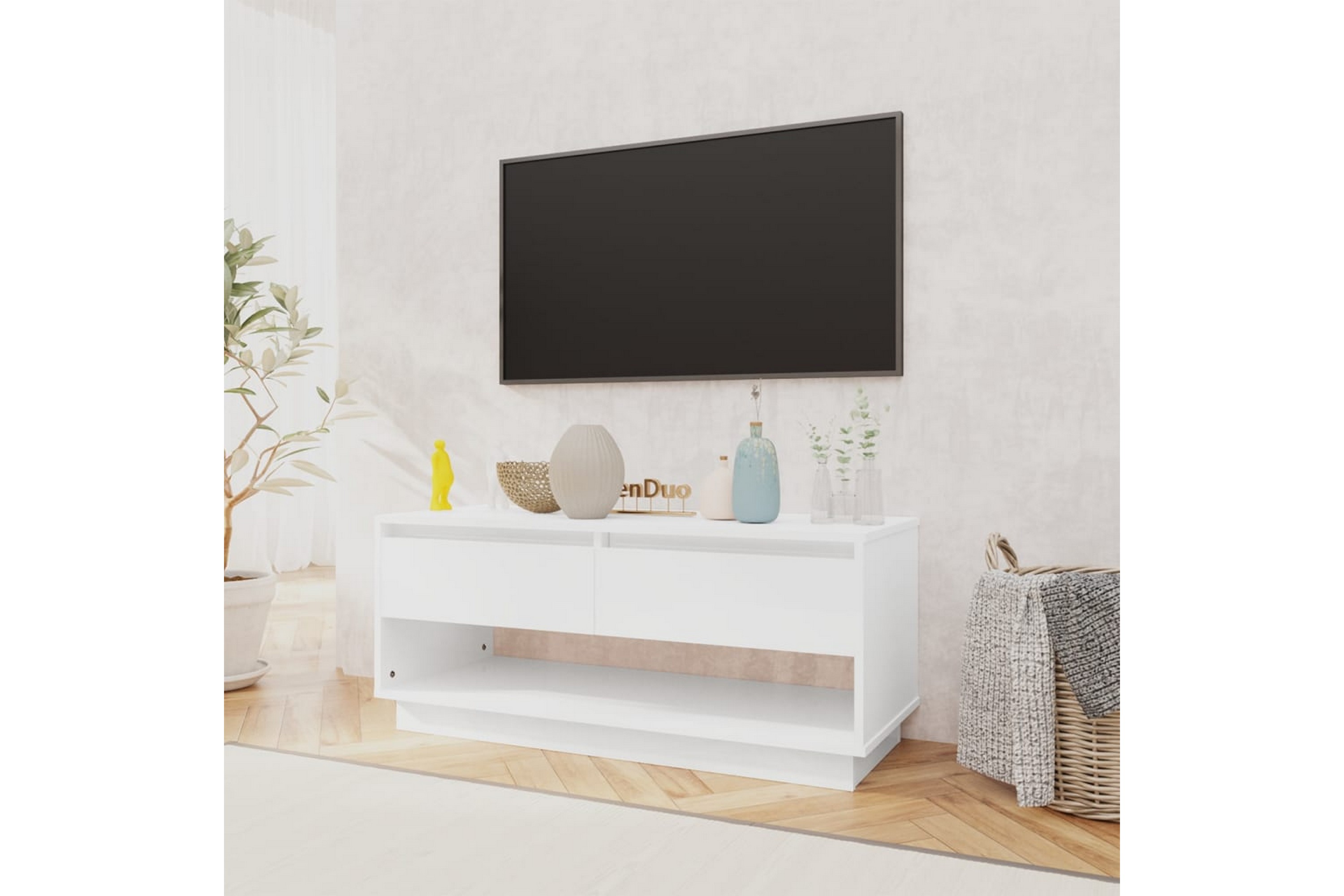 Be Basic TV-benk høyglans hvit 102x41x44 cm sponplate - Hvit