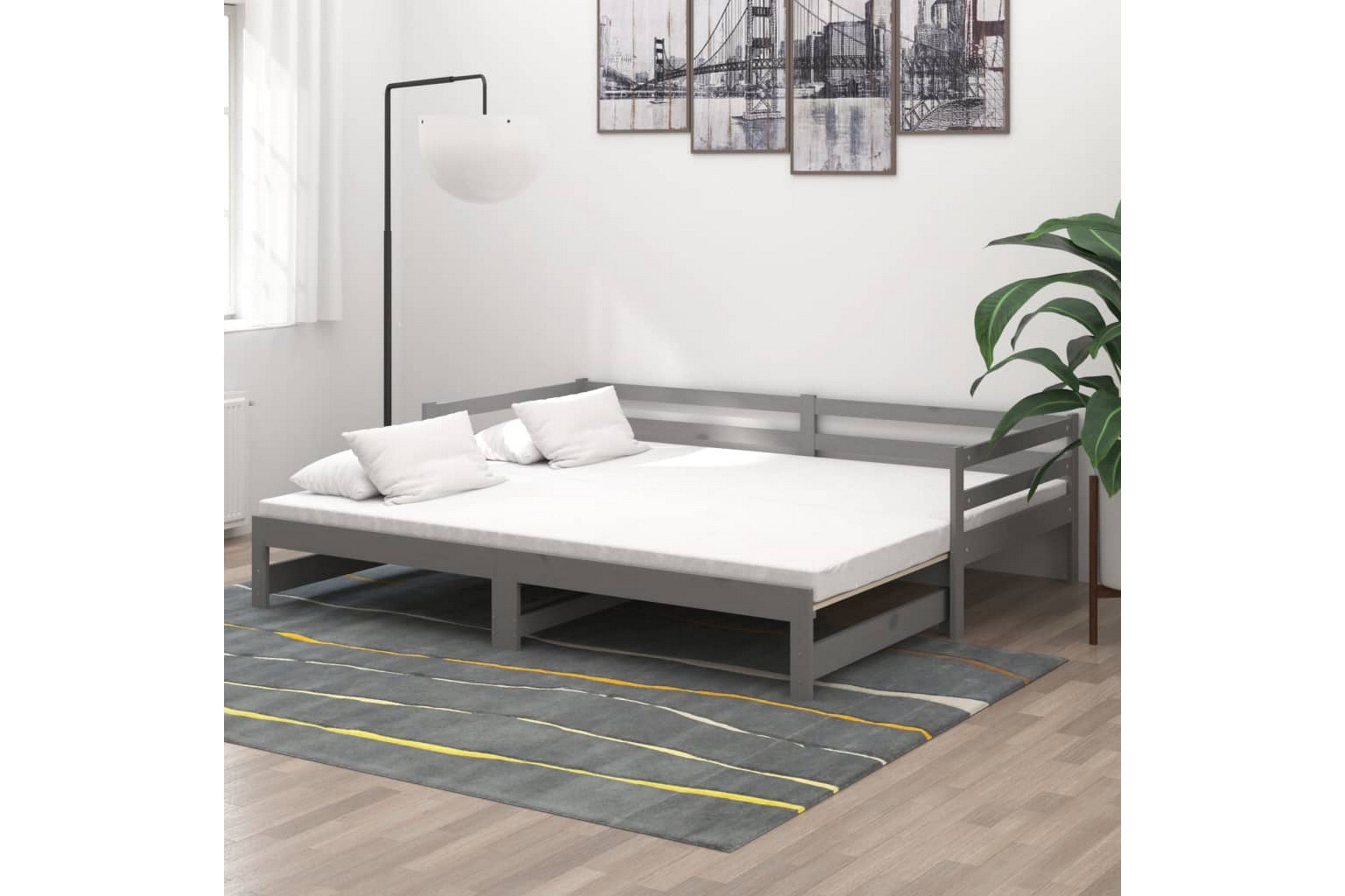 Be Basic Uttrekkbar dagseng grå heltre furu 2x(90x200) cm - Grå