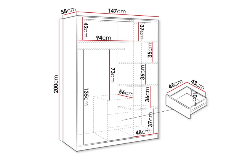 Chavez Garderobe med Speil 147x200 cm - Grå - Oppbevaring - Garderober & garderobesystem