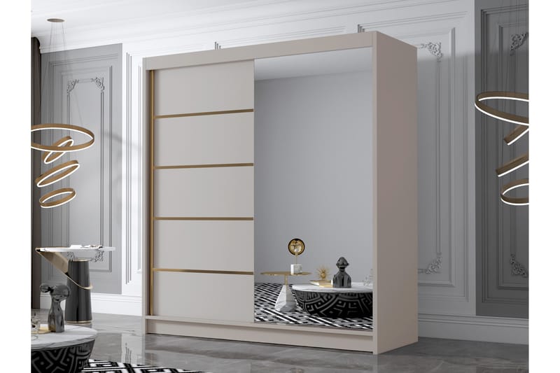 Chavez Garderobe med Speil 180x215 cm - Beige - Oppbevaring - Garderober & garderobesystem