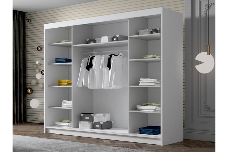 Cinerea Garderobe med Speil 250x215 cm - Beige - Oppbevaring - Garderober & garderobesystem