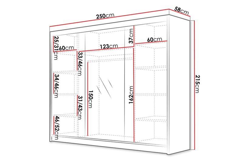 Cinerea Garderobe med Speil 250x215 cm - Beige - Oppbevaring - Garderober & garderobesystem