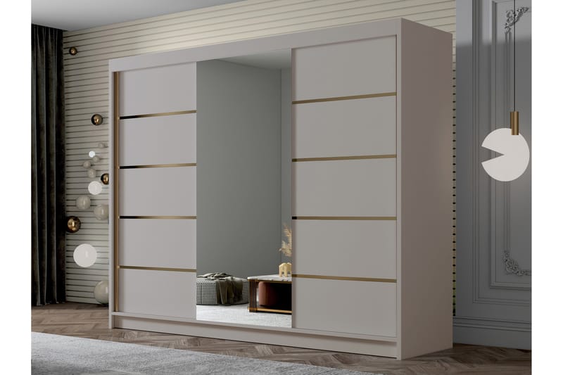 Cinerea Garderobe med Speil 250x215 cm - Beige - Oppbevaring - Garderober & garderobesystem