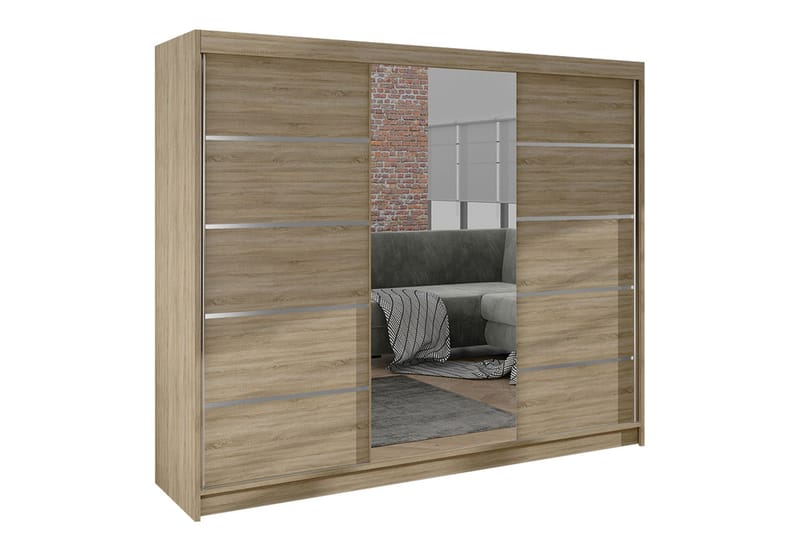 Cyria Garderobe med romslig Oppbevaring og Skyvedører med Speil 200x215 cm - Beige - Oppbevaring - Garderober & garderobesystem