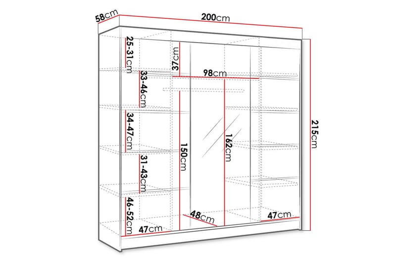 Cyria Garderobe med romslig Oppbevaring og Skyvedører med Speil 200x215 cm - Beige - Oppbevaring - Garderober & garderobesystem