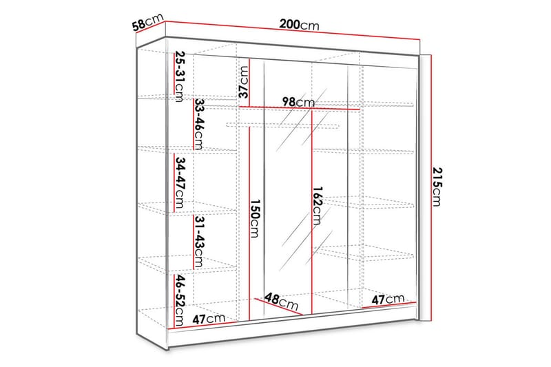 Cyria Garderobe med Speil 200x215 cm - Beige - Oppbevaring - Garderober & garderobesystem