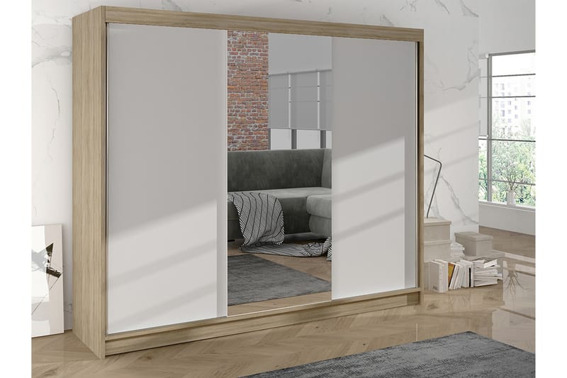 Cyria Garderobe med Speil 200x215 cm - Beige/Hvit - Oppbevaring - Garderober & garderobesystem