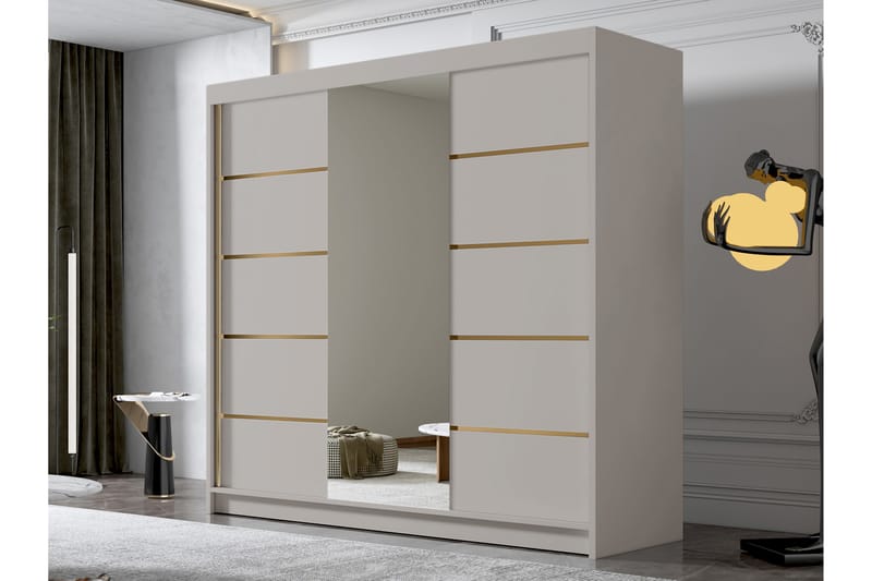 Dianna Garderobe med Speil 200x215 cm - Beige - Oppbevaring - Garderober & garderobesystem