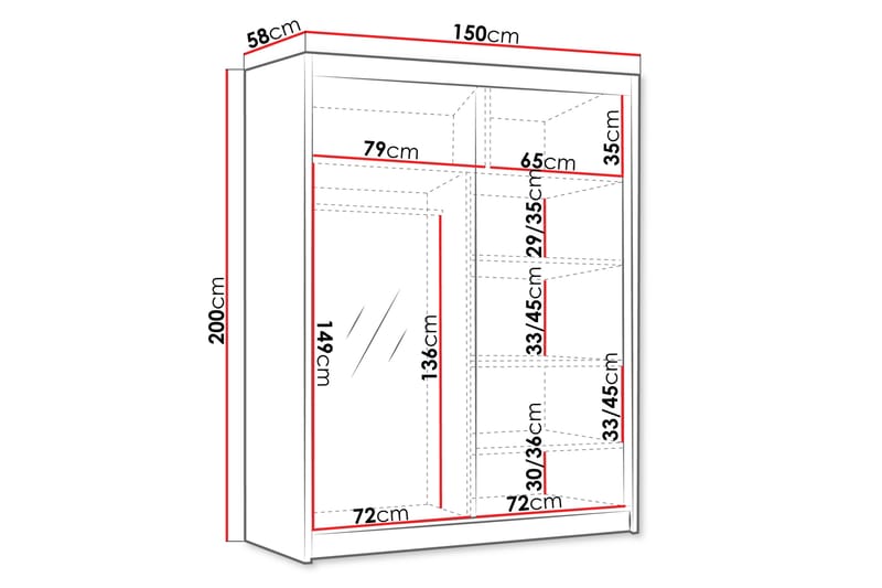 Emet Garderobe med Speil 150x200 cm - Beige - Oppbevaring - Garderober & garderobesystem