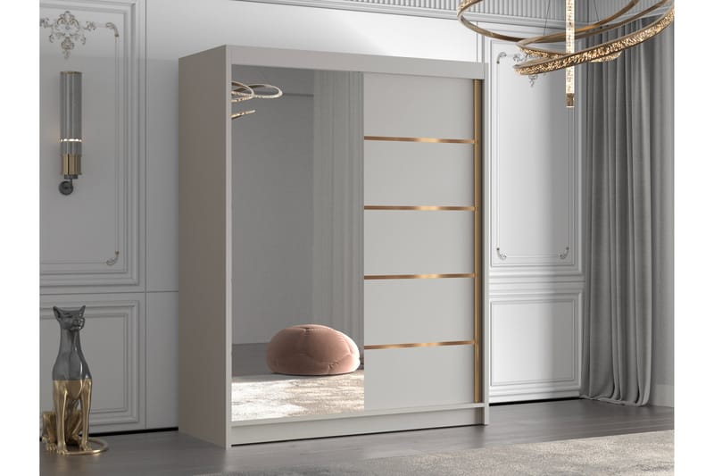 Emet Garderobe med Speil 150x200 cm - Beige - Oppbevaring - Garderober & garderobesystem