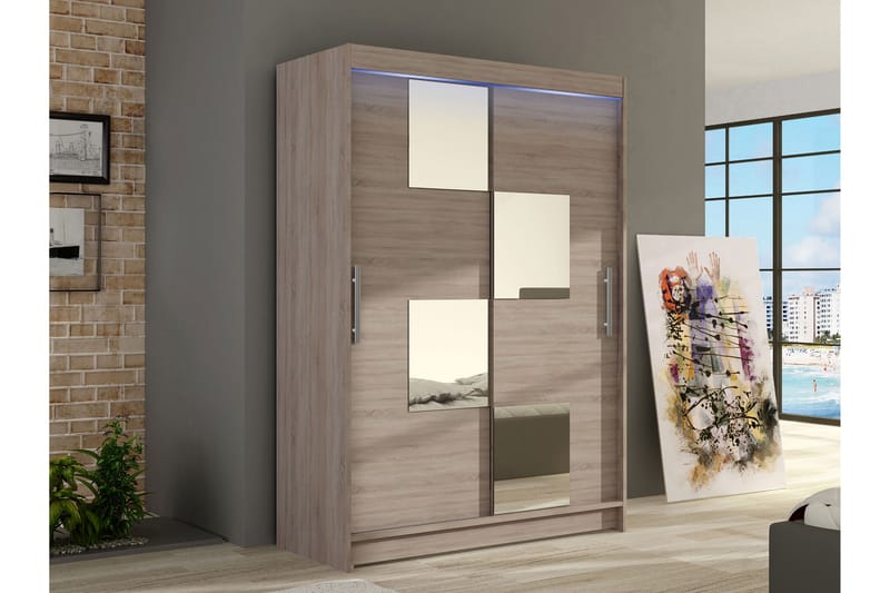 Estella Garderobe med Speil 120x200 cm - Beige - Oppbevaring - Garderober & garderobesystem