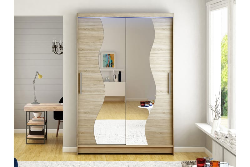 Estella Garderobe med Speil 120x200 cm - Beige - Oppbevaring - Garderober & garderobesystem