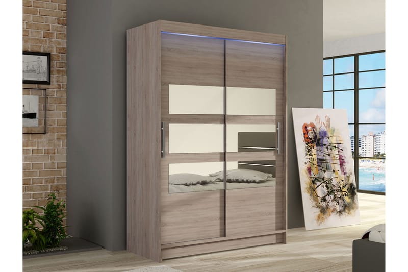 Estella Garderobe med Speil 120x200 cm - Beige - Oppbevaring - Garderober & garderobesystem