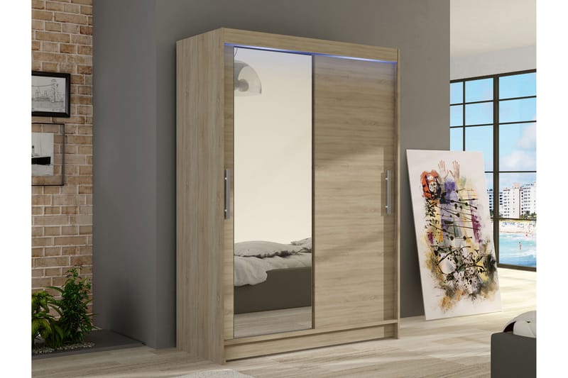 Estella Garderobe med Speil 120x200 cm - Beige - Oppbevaring - Garderober & garderobesystem